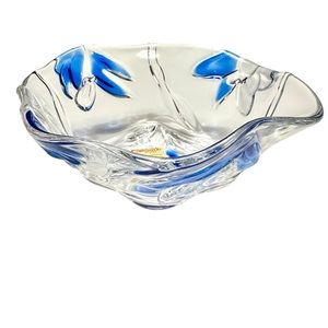 Vintage Joska Design Bavarian Glass Bowl with Blue Flowers Made in Germany